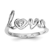 Sterling Silver Rhodium Plated Diamond Love Ring