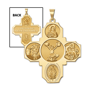 Four Way Cross   Cheerleader Religious Medal   EXCLUSIVE 