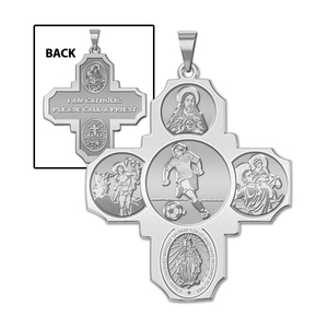 Four Way Cross   Soccer Female Religious Medal   EXCLUSIVE 