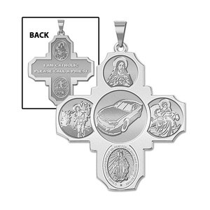 Four Way Cross   Car Racing Religious Medal   EXCLUSIVE 