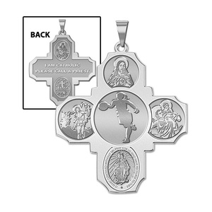 Four Way Cross   Basketball Female Religious Medal   EXCLUSIVE 