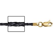 14K Yellow Gold 3mm Thick Black Genuine Leather Chain