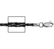 14K White Gold 1 5mm Thick Black Genuine Leather Chain