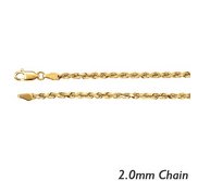 14K Yellow Gold 2 0mm  Diamond Cut Round Rope Chain