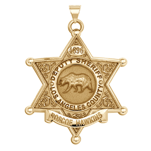 Personalized 6 Point Star Sheriff Badge Necklace or Charm   Shape 2