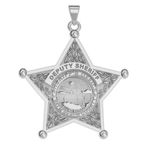 Personalized 5 Point Star Sheriff Badge Necklace or Charm   Shape 2