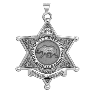 Personalized 6 Point Star Sheriff Badge Necklace or Charm   Shape 2