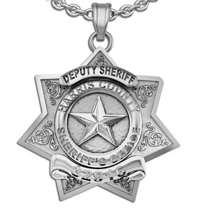 Personalized 7 Point Star Sheriff Badge Necklace or Charm   Shape 1