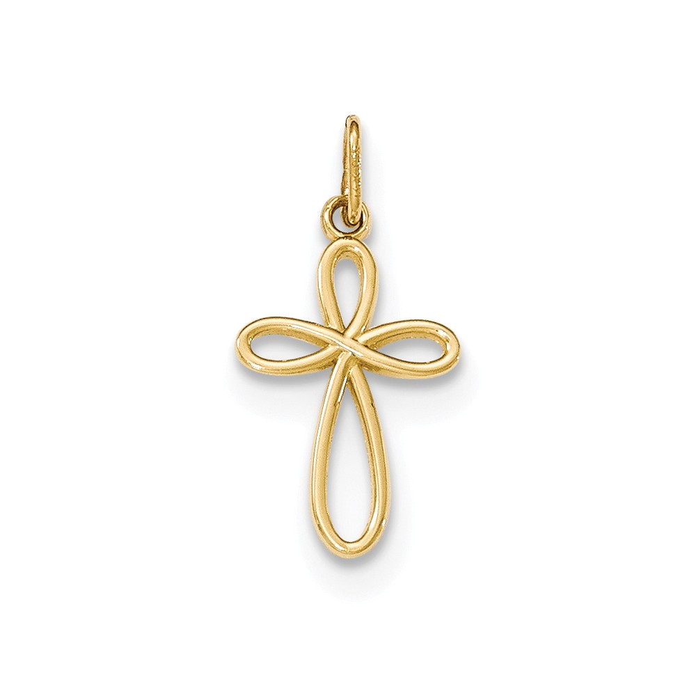 14k Gold Polished Small Ribbon Cross Pendant - PG95501