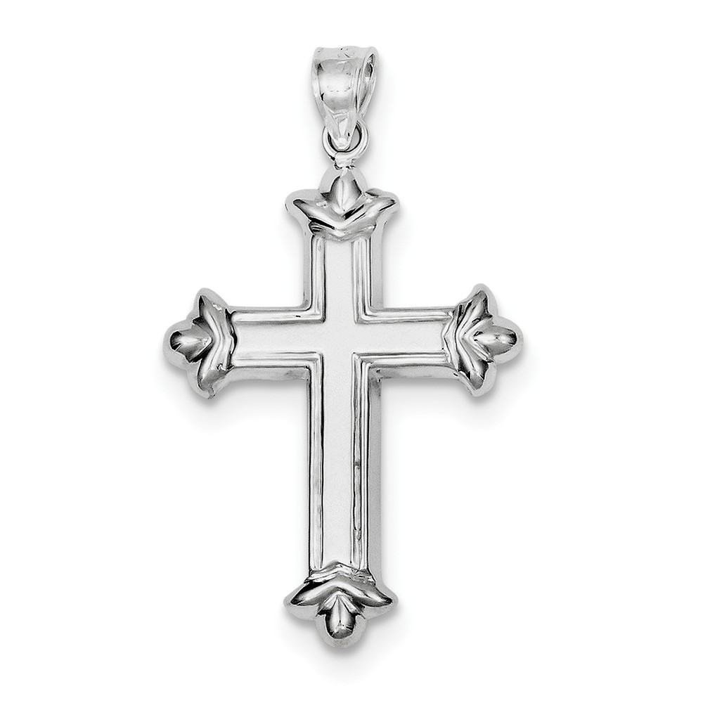Sterling Silver Rhodium-plated Fleur-de-lis Cross Pendant - PG97296
