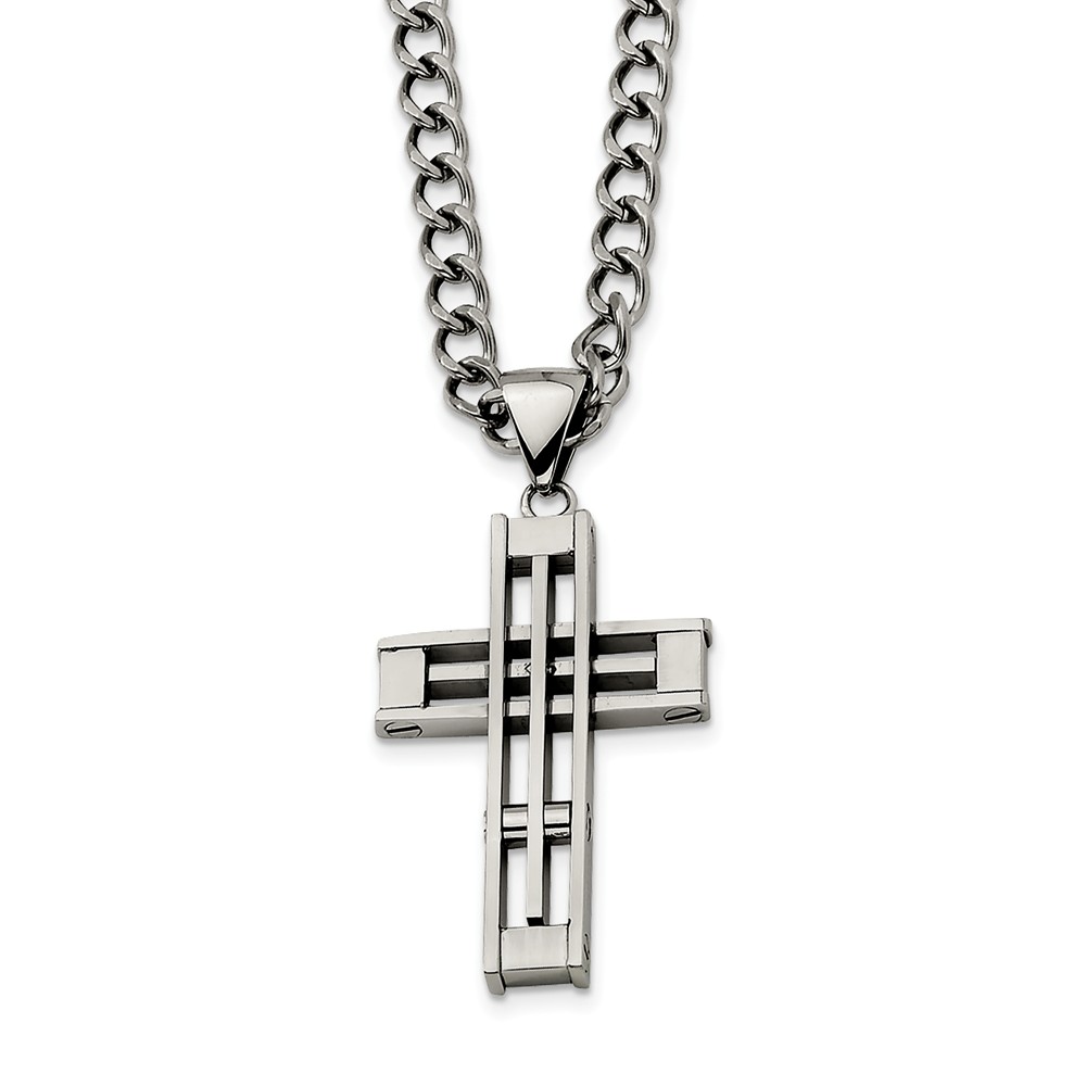 Stainless Steel Cross Pendant 22in Necklace PG95144