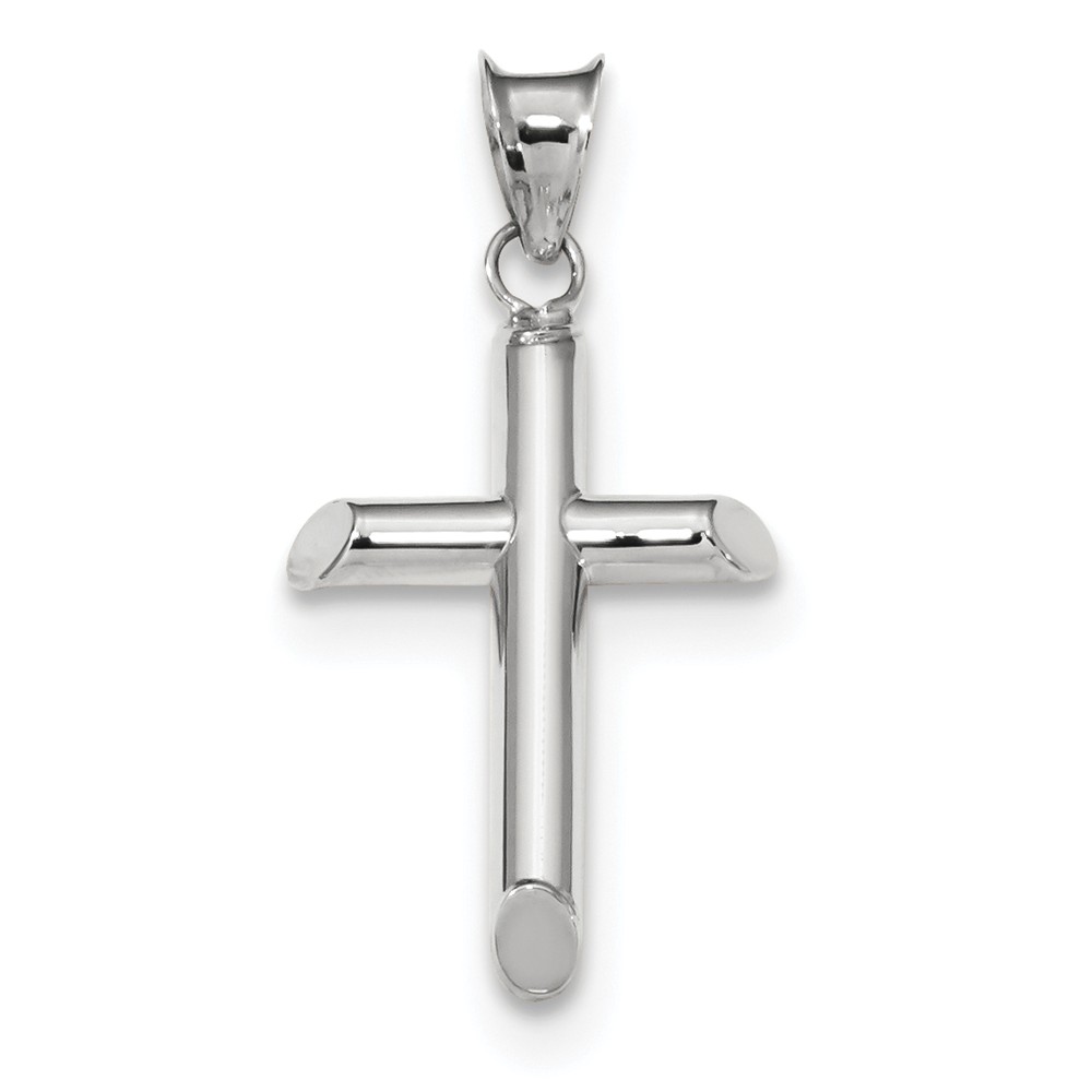 14k White Gold Polished Tube Cross Pendant PG98132