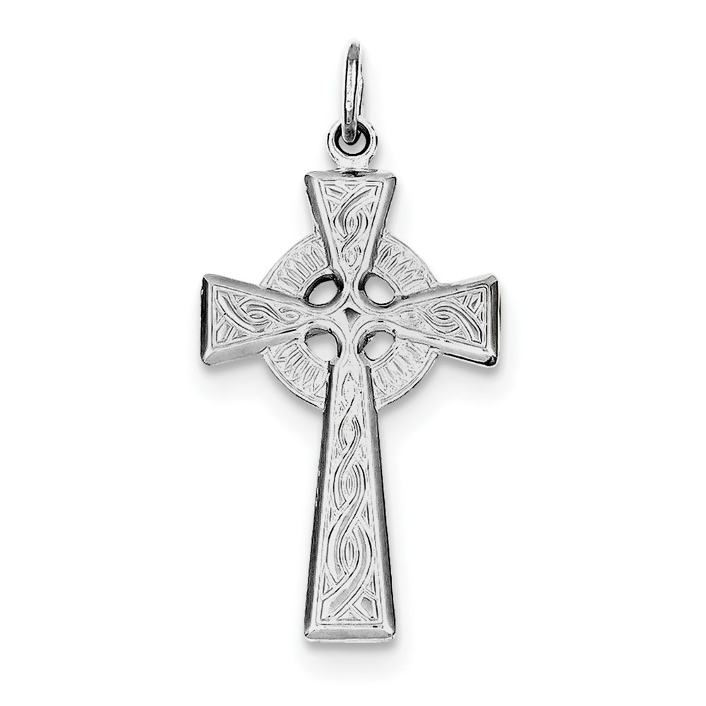Sterling Silver Rhodium-plated Celtic Cross Pendant - PG95351