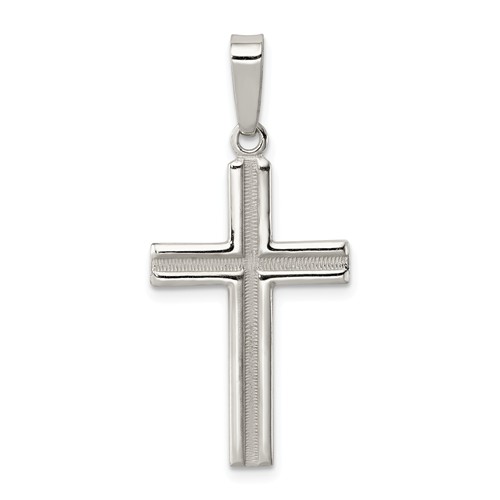 Sterling Silver Polished and Matte Finish Cross Pendant - PG83293