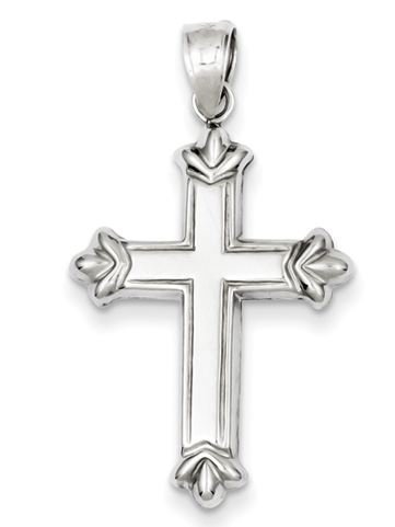 Sterling Silver Rhodium-plated Fleur-de-lis Cross Pendant - PG83605