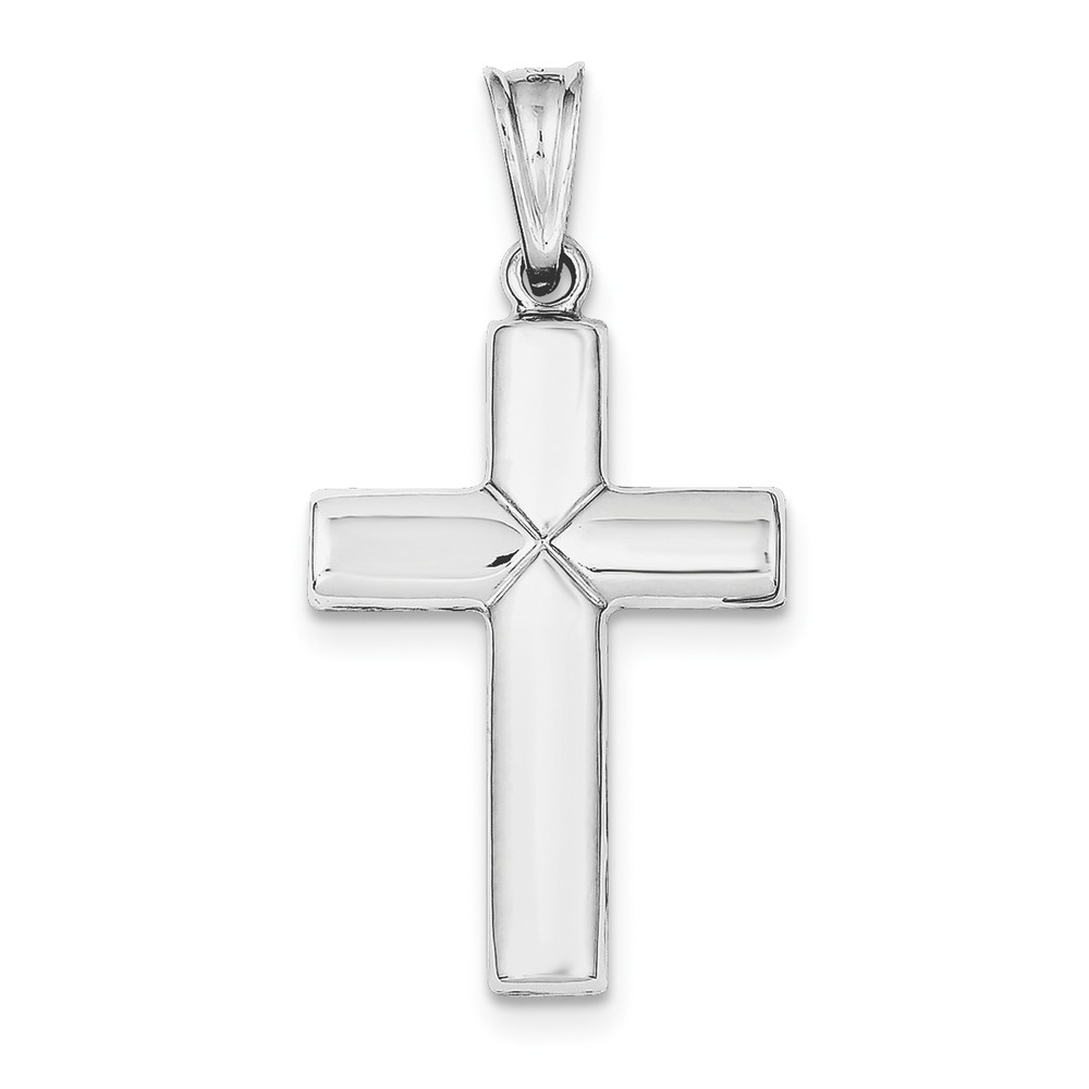 Sterling Silver Rhodium Diamond Cut Cross 18 Rollo Necklace