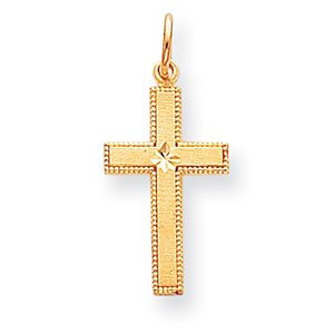 14k Gold Satin w  Diamond Cut Edge Cross Pendant