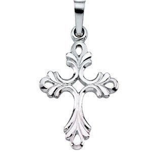 14K White Gold CROSS PENDANT W DESIGN
