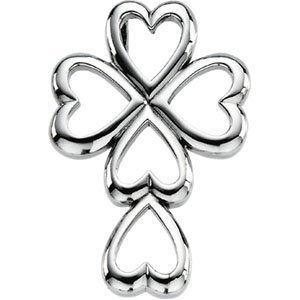 14K White Gold Heart CROSS PENDANT