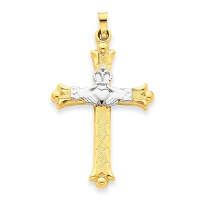 14k Two tone Claddagh Cross Pendant