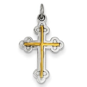 18k Gold  plated Sterling Silver Cross Charm
