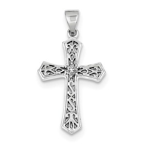 Sterling Silver Rhodium Diamond Cross Pendant