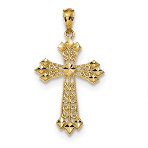 14k Diamond cut Polished Filigree Cross Pendant