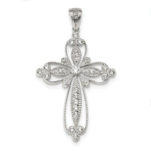 Sterling Silver CZ Filigree Cross Pendant