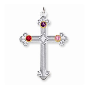 Sterling Silver 14k Bezel Crystal Family Cross Pendant