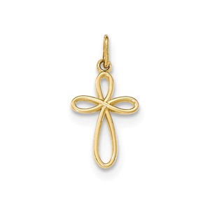 14k Gold Polished Small Ribbon Cross Pendant