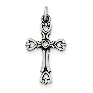 Sterling Silver Antiqued Heart Cross Charm
