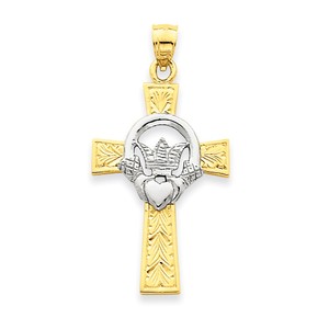 14k Two tone Claddagh Cross Pendant