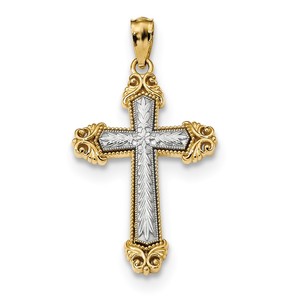14k Two tone Polished Cross Pendant