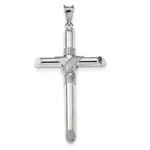 14k White Gold Polished Tube Cross Pendant