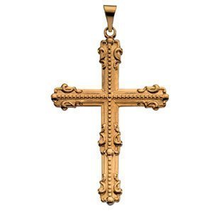 14K Yellow Gold LARGE FANCY CROSS PENDANT
