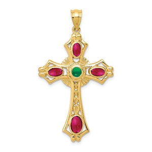 14k Ruby   Emerald Cabochon Cross Pendant