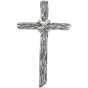 14k White Gold Wooden Texture Cross Pendant