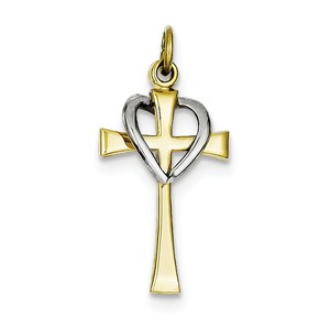 Sterling Silver Rhodium plated   Vermeil Polished Cross   Heart Pendant