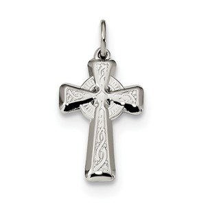 Sterling Silver Polished   Textured Celtic Cross Pendant