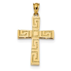 14k Polished Greek Key Cross Pendant