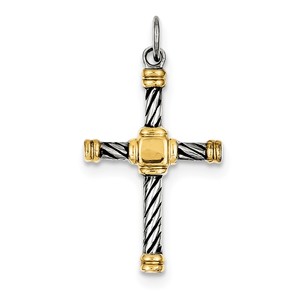 Sterling Silver Antiqued   18k Gold   plated Cross Pendant