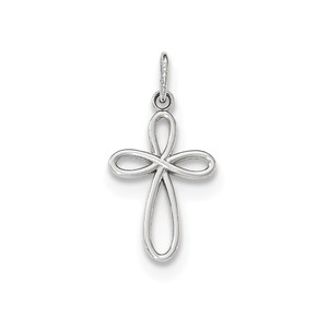 14k White Gold Polished Small Ribbon Cross Pendant