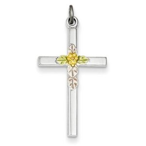 Sterling Silver Polished Epoxy   Gold Plated Cross Pendant