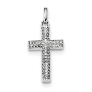 Sterling Silver Rhodium plated CZ Latin Cross Pendant