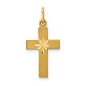 14k Small Diamond cut Cross Pendant