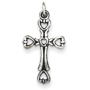 Sterling Silver Antiqued Heart Cross Charm