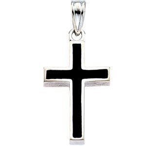 14K White Gold CROSS W BLACK EPOXY