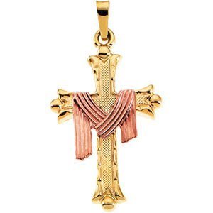 14K YELLOW W  ROSE GOLD CROSS PENDANT W ROBE
