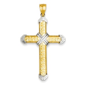 14k and Rhodium Cross Pendant