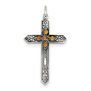 Sterling Silver November Birthstone Cross Pendant